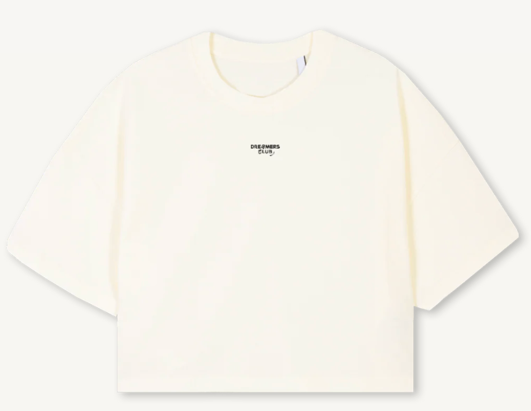 DREAMERS CLUB CROPPED TEE — CREAM